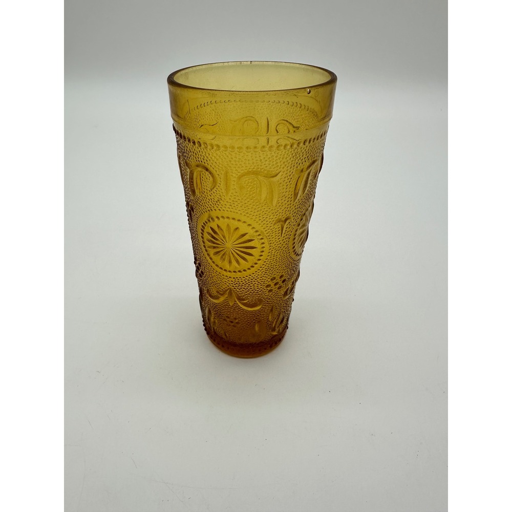 Vintage American Concord Amber by Brockway Glassware Embossed Sunburst Medallion